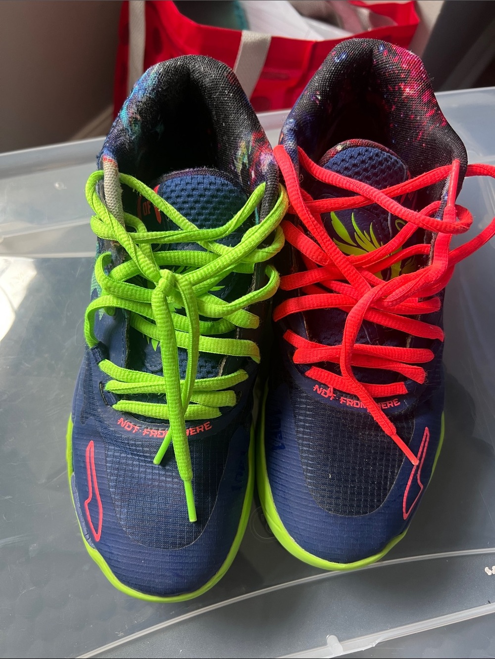 Puma Kids Navy Sneakers with Neon Green and Neon Pink Laces